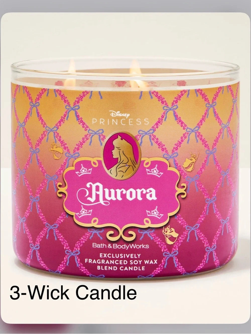 NEW! Bath & Body Works Disney Princess Aurora 3-Wick Candle w Crown Embossed Lid
